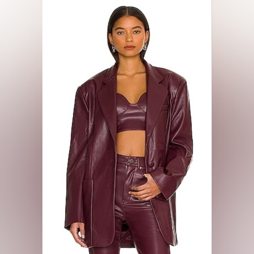 AFRM VEGAN Burgundy Leather Jacket And Pants